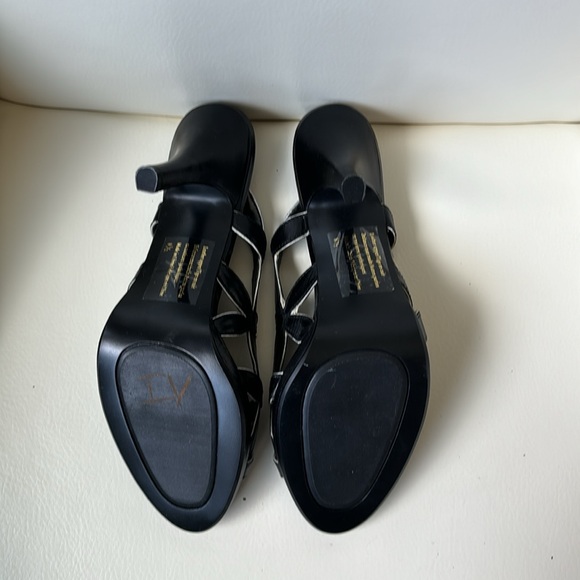 Black Leather Floral Cutout Open Toe Slingback Shoed - Picture 8 of 9